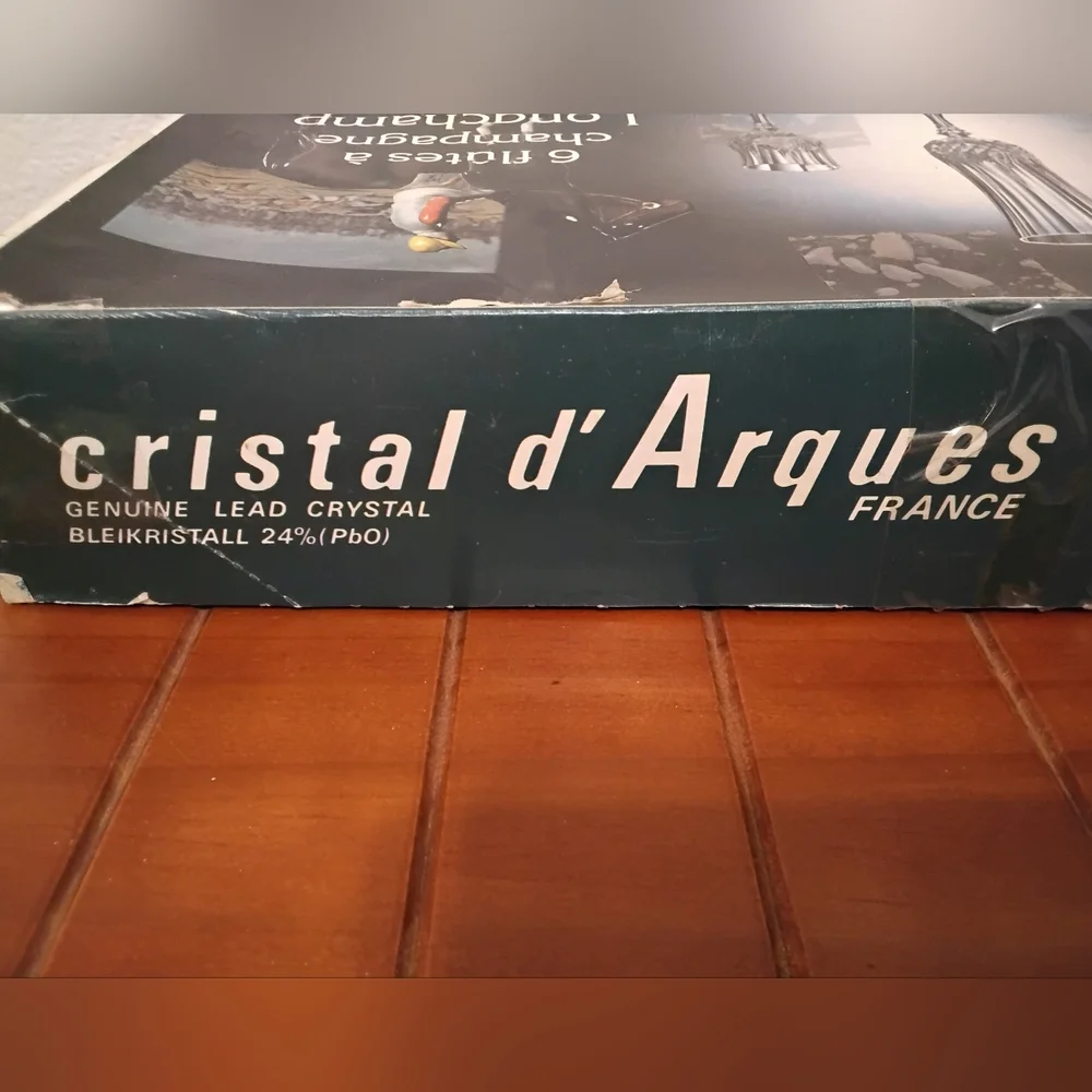 Vintage Cristal d'Arques 6 Longchamp Champagne Flutes French Diamond Cut Crystal